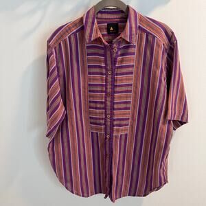 Vtg Lizsport Multicolor Stripe Button Front Shirt Size M